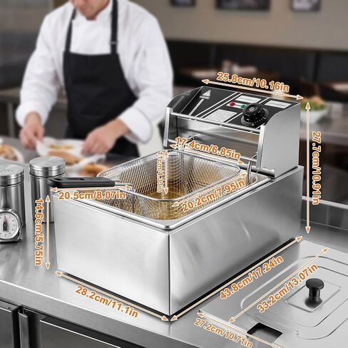 6.3QT Electric Deep Fryer with Basket, 1700W 316 Stainless Steel Commercial Deep Fryer, Adjustable Temperature Control 140°F-392°F, Countertop Deep Fryer with Lid, Oil Fryer for Home Kitchen in Kuwait