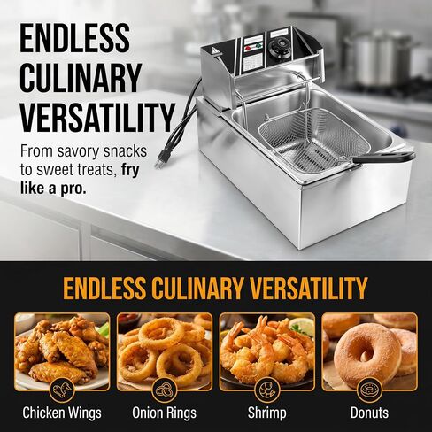 6.3QT Electric Deep Fryer with Basket, 1700W 316 Stainless Steel Commercial Deep Fryer, Adjustable Temperature Control 140°F-392°F, Countertop Deep Fryer with Lid, Oil Fryer for Home Kitchen in Kuwait