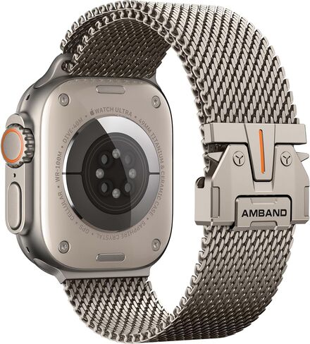 amBand Milanese Loop for Apple Watch Ultra 3/2/1 49mm, Stainless Steel Mesh with Secure Parachute-Style Buckle, Non-magetic Clasp, Breathable & Comfortable Luxury Band for Men in Kuwait