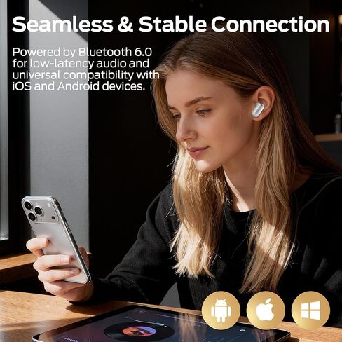 Oraolo N-Lite 217 Wireless Earbuds, Immersive Stereo Sound, Bluetooth 6.0 in-Ear Headphones, Built-in Smart Noise Cancelling Mic for Clear Calls, Comfortable Fit, 32H Playtime, IPX5 Waterproof, White in Kuwait
