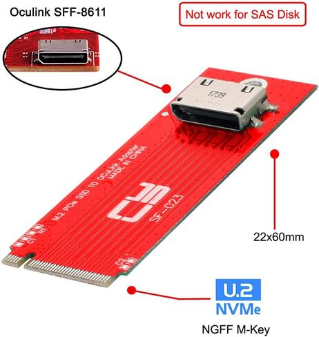 PCI-E 3.0 M.2 M-Key to Oculink SFF-8612 SFF-8611 Host Adapter for PCIe Nvme SSD 2260 Adapter in Saudi Arabia