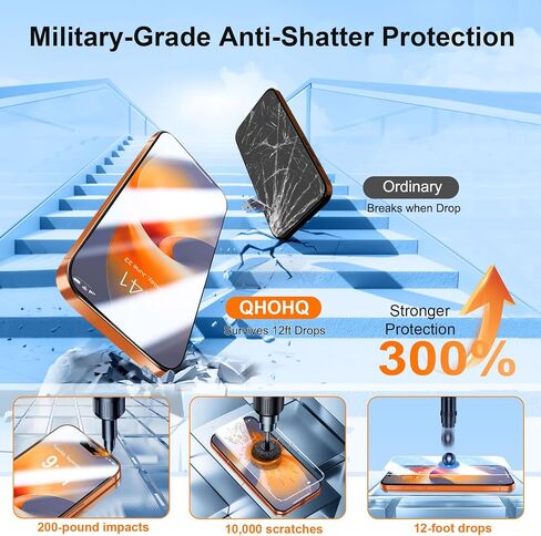 QHOHQ [1-Second Auto-Install] 3 Pack Screen Protector for iPhone 17 Pro Max [6.9 Inch] + 1 Set Camera Lens Protector, 9H+ Shatterproof Tempered Glass, [12FT Military Grade Protection], Case Friendly in Kuwait