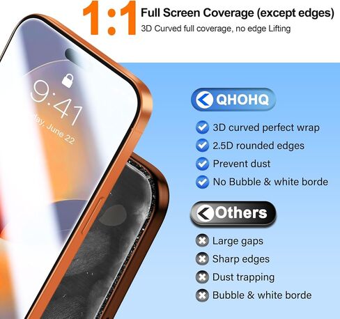 QHOHQ [1-Second Auto-Install] 3 Pack Screen Protector for iPhone 17 Pro Max [6.9 Inch] + 1 Set Camera Lens Protector, 9H+ Shatterproof Tempered Glass, [12FT Military Grade Protection], Case Friendly in Kuwait