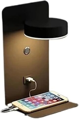 LED Wall Light Interior Mobile Phone Charging USB Lamps with Switch Bedroom Bedside Reading Lights Decoration Living Room(Black-1) in Saudi Arabia