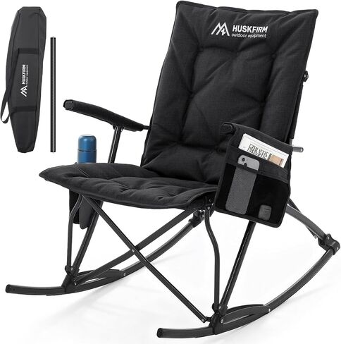 Oversized Folding Rocking Camping Chair, Heavy Duty Rocker Chair, Black in Saudi Arabia
