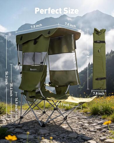 AKSOUL Folding Camping Chair with Shade: Canopy Camp Chairs with Umbrella for Adults,Portable Beach Chairs with Cup Holder, Side Pocket for Lawn, Sports, Tailgates, Fishing - Support 330 LBS,Green in Kuwait
