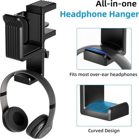 Desk Side Storage, Under Desk Clamp-on Vertical Laptop Holder, 10-17" Inch Length Adjustable with Keyboard & Headphone Holder, No Drill Storage Shelf for Desk, Fits Table Edge 0.3"to 1.7"(Black) in Saudi Arabia