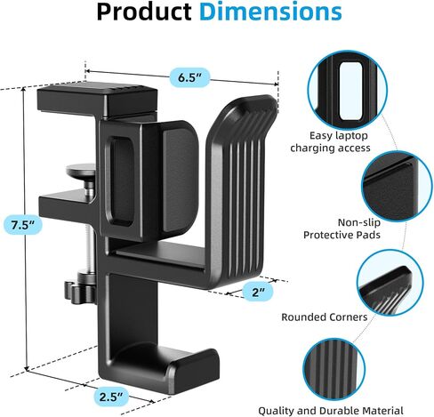 Desk Side Storage, Under Desk Clamp-on Vertical Laptop Holder, 10-17" Inch Length Adjustable with Keyboard & Headphone Holder, No Drill Storage Shelf for Desk, Fits Table Edge 0.3"to 1.7"(Black) in Saudi Arabia