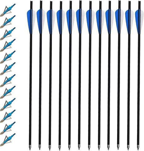 20 Inch Carbon Crossbow Bolts 12 Pack and 12 Pack Hunting Broadheads kit, Carbon Crossbow Arrows for Hunting and Outdoor Practice. in Kuwait