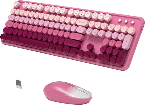 Colorful Wireless Computer Keyboard and Mouse, Pink Gradient in Saudi Arabia