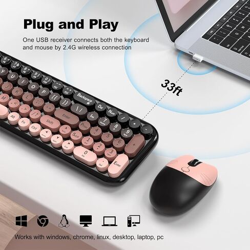 MOFII Wireless Keyboard and Mouse Combo, Full Size 2.4G Retro Round Computer Keyboard and Mouse Set, Plug and Play, for Windows, Computer, Desktop, PC, Notebook - (Lovely BlackBerry Gradient) in Kuwait