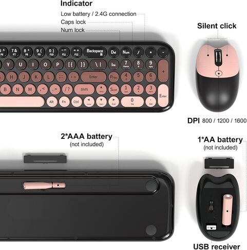 MOFII Wireless Keyboard and Mouse Combo, Full Size 2.4G Retro Round Computer Keyboard and Mouse Set, Plug and Play, for Windows, Computer, Desktop, PC, Notebook - (Lovely BlackBerry Gradient) in Kuwait