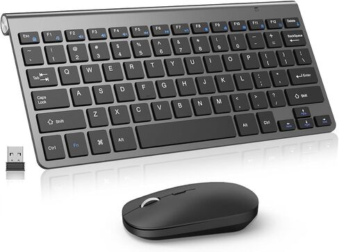 Compact Wireless Keyboard Mouse Combo, Cordless Computer Keyboard and Silent Mouse Set, Silent Adjustable 2400 DPI, Quiet Click, Small Size, 2.4Ghz Lag-Free for Computer, Laptop, PC, Mac, Windows in Kuwait