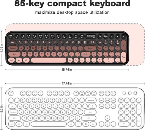 MOFII Wireless Keyboard and Mouse Combo, Full Size 2.4G Retro Round Computer Keyboard and Mouse Set, Plug and Play, for Windows, Computer, Desktop, PC, Notebook - (Lovely BlackBerry Gradient) in Kuwait