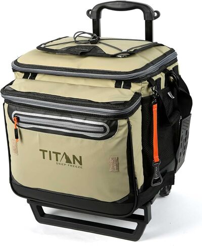 Titan by Arctic Zone Deep Freeze Wheeled Cooler - 60 Can Rolling Cooler with Deep Freeze Insulation and Detachable All-Terrain Cart with Wheels - Moss Green in Kuwait