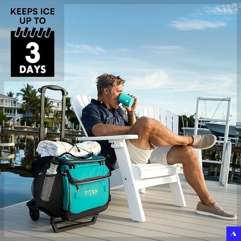 Titan by Arctic Zone Deep Freeze Wheeled Cooler - 60 Can Rolling Cooler with Deep Freeze Insulation and Detachable All-Terrain Cart with Wheels - Moss Green in Kuwait