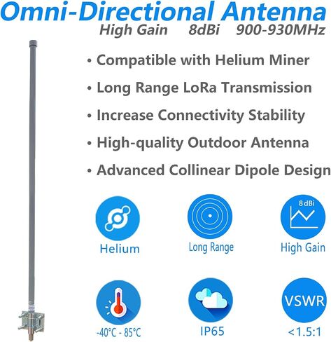 915MHz Outdoor Antenna High Gain 8dBi with 9.8Ft Low Loss Cable for Helium LoRa Meshtastic Hotspot RAK Nebra Bobcat 300 SenseCAP M1 Hotspot HNT Miner Heltec V3 LORA32 915MHz LoRa Module in Kuwait