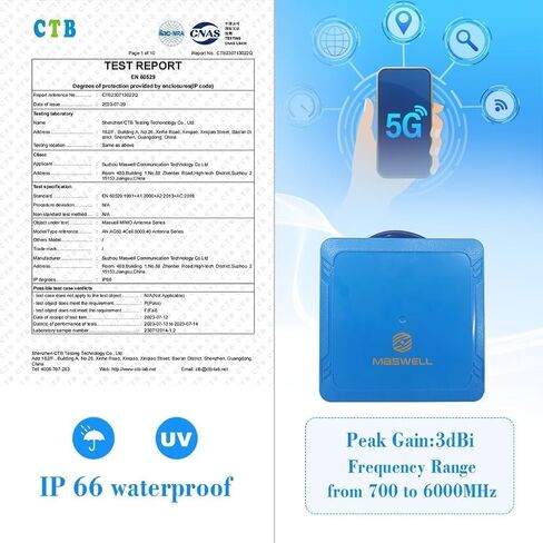 Maswell 4X4 MIMO 5G Antenna, Omni BroadBand 700-6000MHz, 4G, LTE, 5GA, 5G NR, WiFi 6, Bluetooth, 3dBi External Antenna for IoT M2M, NOT for Boosting (Complete Kit) in Kuwait