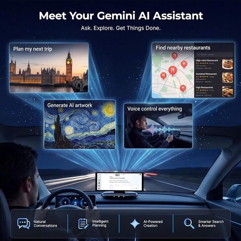 شاشة CarPlay لاسلكية مقاس 10.25 بوصة مزودة بجهاز تنقية الهواء وGoogle Play وGemini AI in Kuwait