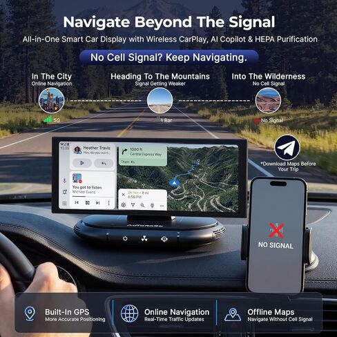 شاشة CarPlay لاسلكية مقاس 10.25 بوصة مزودة بجهاز تنقية الهواء وGoogle Play وGemini AI in Kuwait