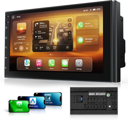 Haudio 7 Inch Double Din Car Stereo with Wireless Apple CarPlay & Android Auto, Touchscreen Android Radio, Bluetooth Car Audio Receiver (No reversing Camera) in Saudi Arabia