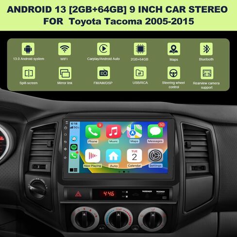 Car Radio for Toyota Tacoma 2005-2015, Radio Upgrade with 10.1 Inch Touchscreen, Android, Carplay, DSP, Bluetooth 5.0, GPS, FM, AM, 2G RAM, 64G ROM in Kuwait