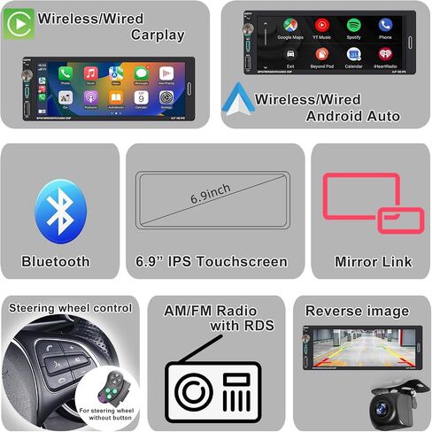 Single Din Car Touchscreen(6.9") Radio with Wireless Apple CarPlay in Saudi Arabia