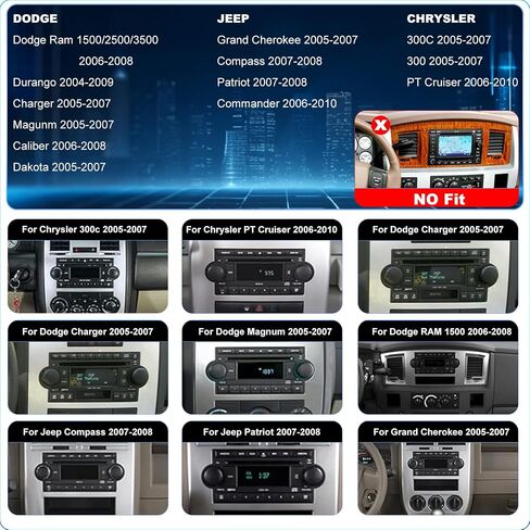Radio Upgrade for Dodge Ram 1500/2500/3500 2006-2008, Jeep Compass Patriot 2007-2008, Grand Cherokee 2005-2007, Chrysler 300/300c 2005-2007, Wireless CarPlay Android 6.86" Stereo Back Camera WiFi GPS in Kuwait