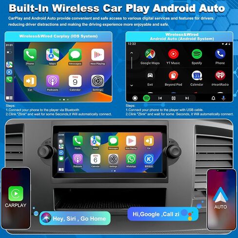 Radio Upgrade for Dodge Ram 1500/2500/3500 2006-2008, Jeep Compass Patriot 2007-2008, Grand Cherokee 2005-2007, Chrysler 300/300c 2005-2007, Wireless CarPlay Android 6.86" Stereo Back Camera WiFi GPS in Kuwait