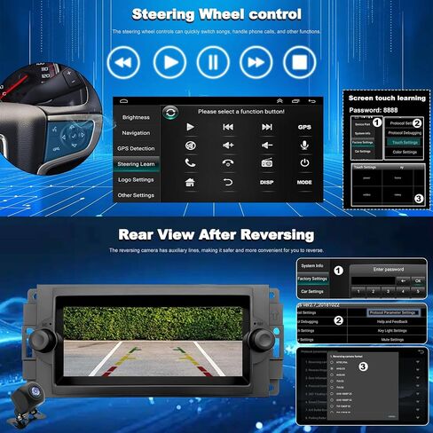 Radio Upgrade for Dodge Ram 1500/2500/3500 2006-2008, Jeep Compass Patriot 2007-2008, Grand Cherokee 2005-2007, Chrysler 300/300c 2005-2007, Wireless CarPlay Android 6.86" Stereo Back Camera WiFi GPS in Kuwait