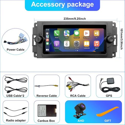 Radio Upgrade for Dodge Ram 1500/2500/3500 2006-2008, Jeep Compass Patriot 2007-2008, Grand Cherokee 2005-2007, Chrysler 300/300c 2005-2007, Wireless CarPlay Android 6.86" Stereo Back Camera WiFi GPS in Kuwait