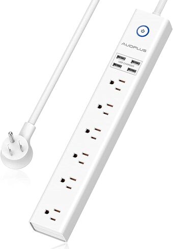 Power Strip 10Ft - Surge Protector with USB, AUOPLUS 6 Outlet and 4 USB Charger, 10Ft Long Extension Cord Flat Plug(1250W/10A/2100J), Wall Mountable Overload Protection for Computer Home Office Dorm in Kuwait