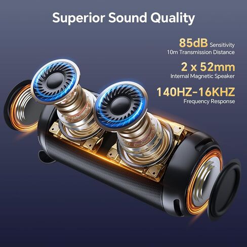 FULMINARE Bluetooth Speaker Wireless TWS Pairing 26W HD Loud Stereo Portable Bluetooth Speakers 6.0 with 16H Playtime, RGB LED Light, IPX5 Waterproof for Home Outdoor Party Gift Black in Kuwait