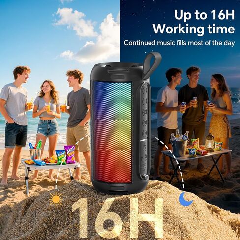 FULMINARE Bluetooth Speaker Wireless TWS Pairing 26W HD Loud Stereo Portable Bluetooth Speakers 6.0 with 16H Playtime, RGB LED Light, IPX5 Waterproof for Home Outdoor Party Gift Black in Kuwait