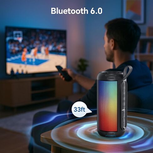FULMINARE Bluetooth Speaker Wireless TWS Pairing 26W HD Loud Stereo Portable Bluetooth Speakers 6.0 with 16H Playtime, RGB LED Light, IPX5 Waterproof for Home Outdoor Party Gift Black in Kuwait