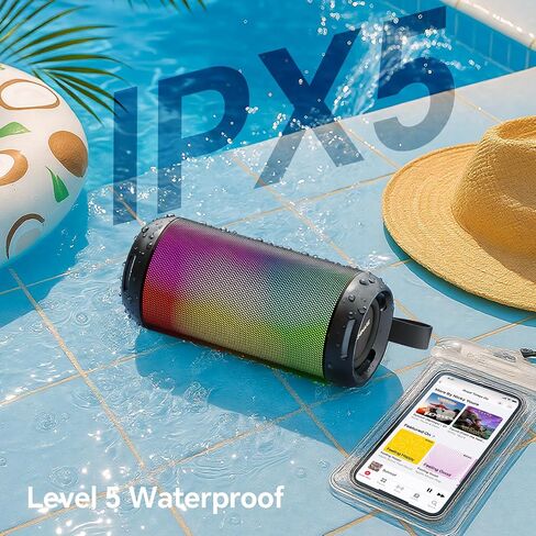 FULMINARE Bluetooth Speaker Wireless TWS Pairing 26W HD Loud Stereo Portable Bluetooth Speakers 6.0 with 16H Playtime, RGB LED Light, IPX5 Waterproof for Home Outdoor Party Gift Black in Kuwait