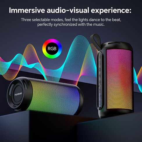 FULMINARE Bluetooth Speaker Wireless TWS Pairing 26W HD Loud Stereo Portable Bluetooth Speakers 6.0 with 16H Playtime, RGB LED Light, IPX5 Waterproof for Home Outdoor Party Gift Black in Kuwait