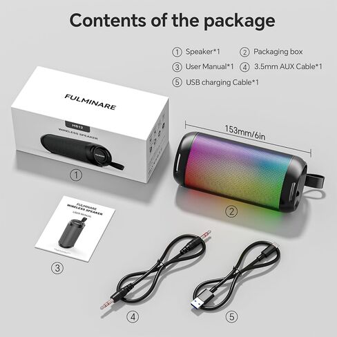 FULMINARE Bluetooth Speaker Wireless TWS Pairing 26W HD Loud Stereo Portable Bluetooth Speakers 6.0 with 16H Playtime, RGB LED Light, IPX5 Waterproof for Home Outdoor Party Gift Black in Kuwait