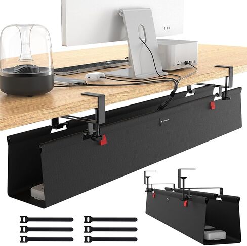 No Drill Under Desk Cable Management Tray, 48" Cord Management Tray with Cable Loop, Upgraded Oxford Fabric Wire Management for Standing Desk - No Damage to Table in Kuwait