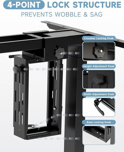 Under Desk PC Mount, No Drill Adjustable Computer Mount for Standing Desk in Kuwait