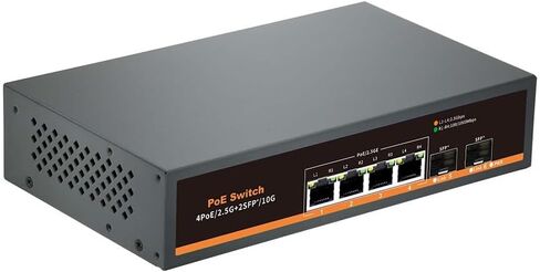 2.5G Unmanaged PoE Switch with 4 x 2.5G Base-T Ports and 2 x 10G SFP Uplink Port, Compatible with 100/1000/2500Mbps, Fanlesss Design, Plug & Play, 2.5Gb Power Over Ethernet Switch in Kuwait