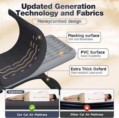 Back Seat Car Air Mattress: Inflatable SUV Car Camping Bed for Truck Van, Thickened Double-Sided Flocking Travel Car Sleeping Pad with Air Pump 2 Pillows in Kuwait
