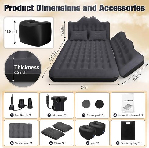 Back Seat Car Air Mattress: Inflatable SUV Car Camping Bed for Truck Van, Thickened Double-Sided Flocking Travel Car Sleeping Pad with Air Pump 2 Pillows in Kuwait