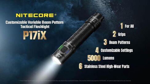 Nitecore P17iX Compact Tactical Flashlight, 5000 Lumen USB-C Rechargeable with 361 Yards Beam Distance, Customizable Controls, Pot, Flood & Mixed Beams, Waterproof in Kuwait