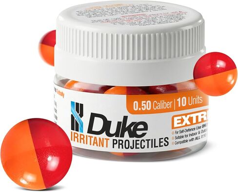 Duke Extreme Irritant, 50 Caliber Projectiles, Non Lethal Pepper Balls | 1% OC (Oleoresin Capsicum) + 4% PAVA (Nonivamide), Home Protection and Self Defense Pepper Ball Projectiles, Weight: 1.4g in Kuwait