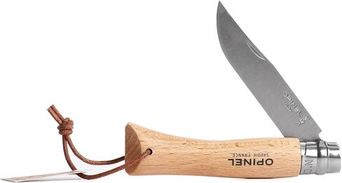 Opinel Trekking Series - Stainless Steel Everyday Carry Folding Pocket Knife with Leather Strap, Beech Wood Handles in Kuwait