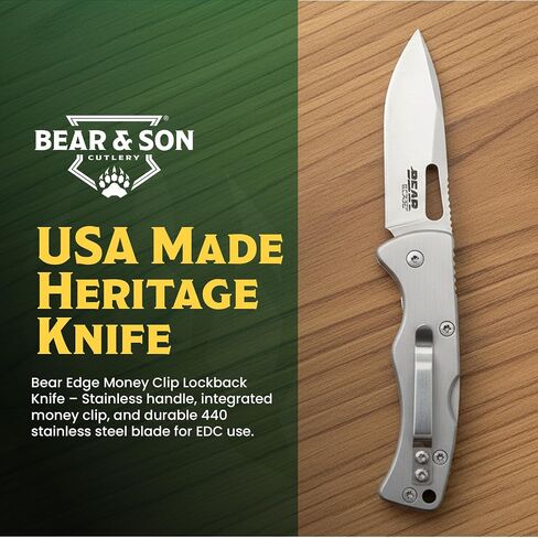 Bear Edge Money Clip 2.75" Lockback Folding Pocket Knife - 2 Inch Stainless Steel Drop Point Blade - Compact Lightweight EDC Tool for Everyday Carry - Slim Utility Folder with Integrated Money Clip in Kuwait
