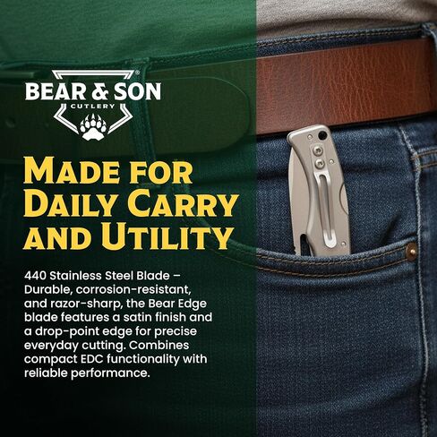 Bear Edge Money Clip 2.75" Lockback Folding Pocket Knife - 2 Inch Stainless Steel Drop Point Blade - Compact Lightweight EDC Tool for Everyday Carry - Slim Utility Folder with Integrated Money Clip in Kuwait