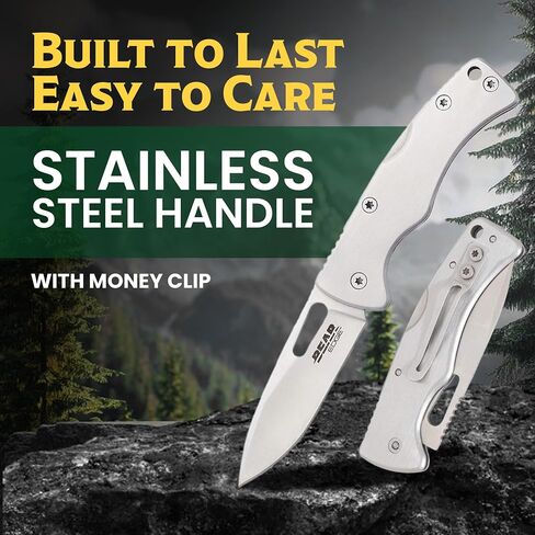 Bear Edge Money Clip 2.75" Lockback Folding Pocket Knife - 2 Inch Stainless Steel Drop Point Blade - Compact Lightweight EDC Tool for Everyday Carry - Slim Utility Folder with Integrated Money Clip in Kuwait