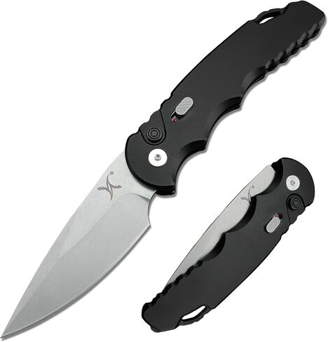 HUAAO 7.5" Manually operated button-lock Folding Pocket Knife, 2.8" D2 Blade Aluminum Alloy Handles with Pocket Clip and Lanyard Loop for EDC in Kuwait